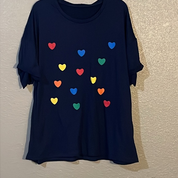 Navy T-Shirt with Colorful Hearts Size 2X - Picture 1 of 4